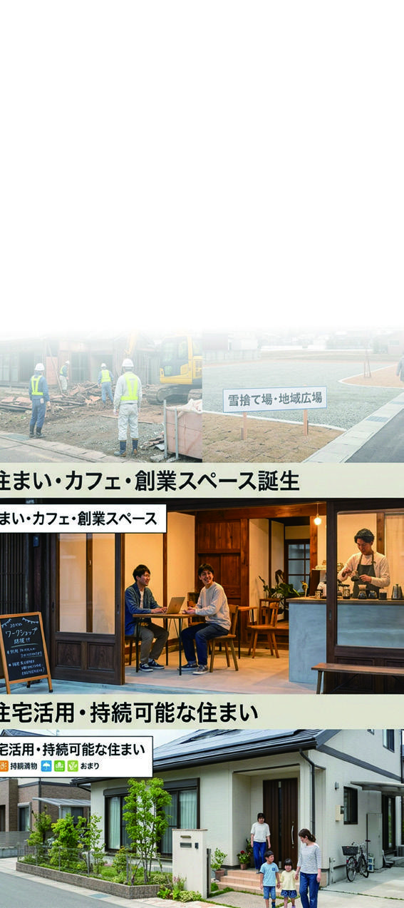 空き家を住まい・カフェ・創業スペースとして活用するイメージ